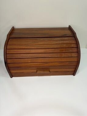 Vintage Goodwood Genuine Teak Roll Top Bread Box MCM Thailand